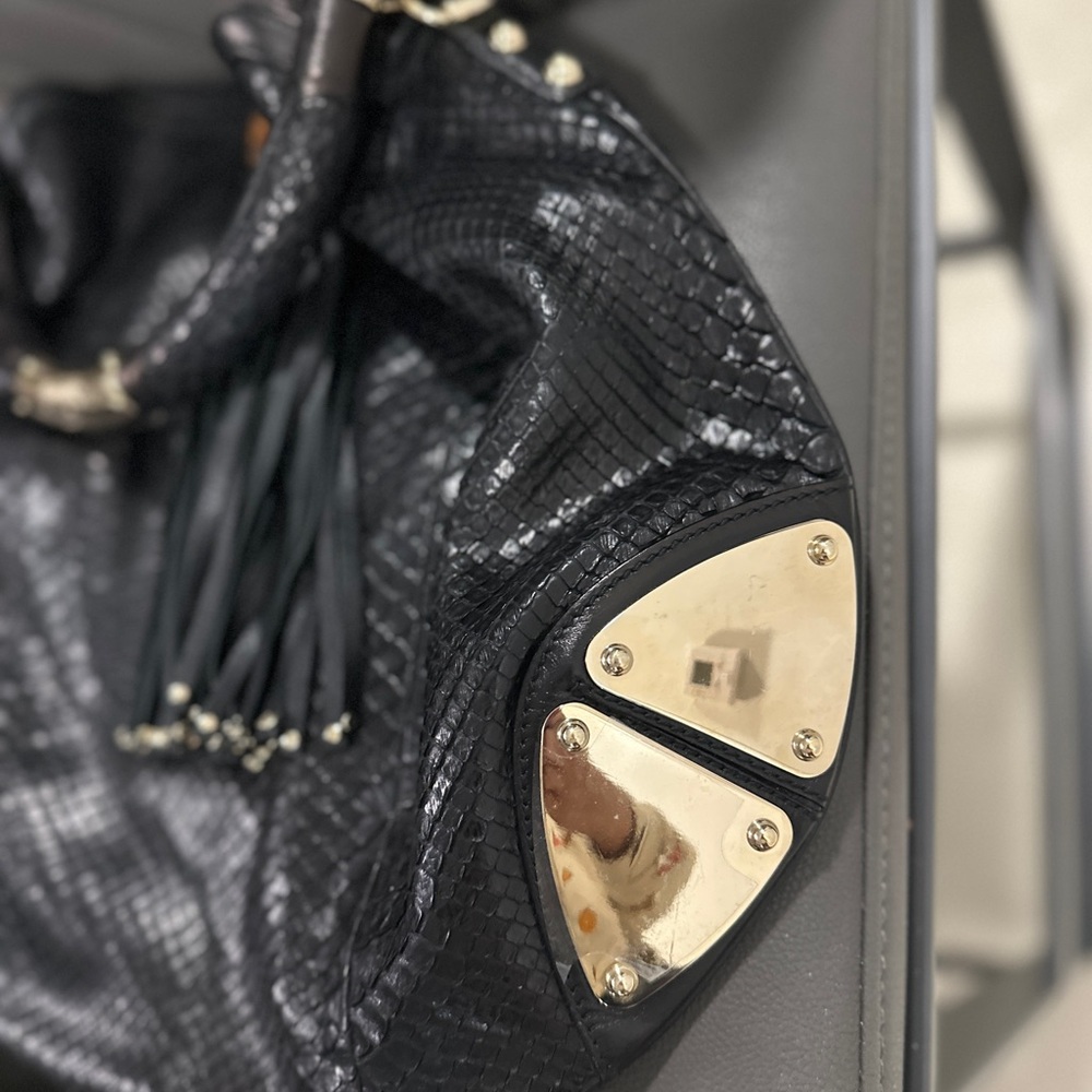 Gucci Black Python-Embossed Leather Bamboo Tassel… - image 5